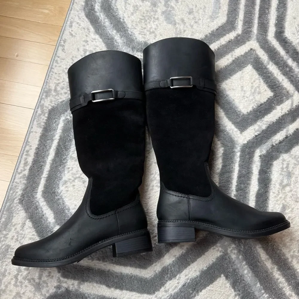 Clark’s Maye Carly Tall-Shaft Boot Leather Boots In Black 6 NWT
